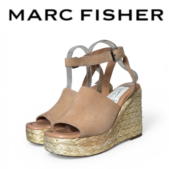Marc Fisher Shoes - MARC FISHER NELLY PEACH SUEDE WOMENS  ANKLE STRAP ESPADRILLE WEDGES **NWT**